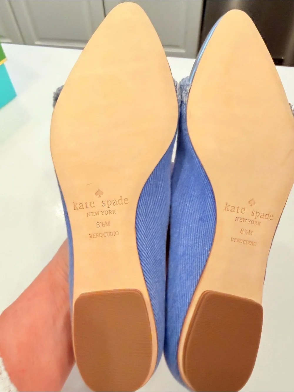 Kate Spade New York Nelly Flats Washed Denim Metallic Silver Sz 8.5 NIB